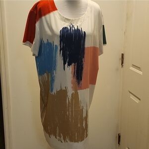 Lands End Shift dress Watercolor Brush Stroke Size 12 Artsy Oversize